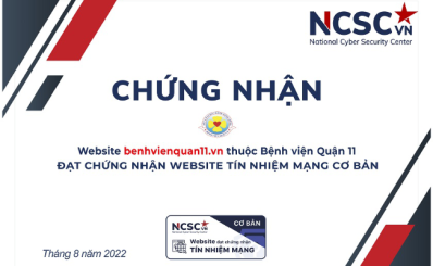 Bệnh viện Quận 11 đã đạt chứng nhận Website Tín nhiệm mạng cơ bản