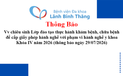 Thông báo Vv chiêu sinh Lớp đào tạo thực hành khám bệnh, chữa bệnh để cấp giấy phép hành nghề với phạm vi hành nghề y khoa Khóa IV năm 2026 (thông báo ngày 29/07/2026)