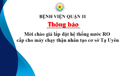 Thông báo mời chào giá lắp đặt hệ thống nước RO cấp cho máy chạy thận nhân tạo cơ sở Tạ Uyên