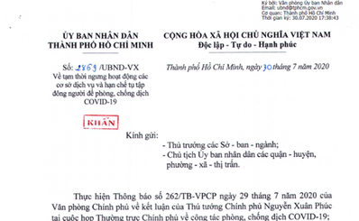 TP.HCM gửi công văn khẩn: Từ 0g đêm nay 31-7, cấm tụ tập 30 người, đóng cửa bar, vũ trường...