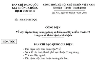 Ban Chỉ đạo Quốc gia phòng chống dịch COVID-19 gửi công điện khẩn đến Giám đốc các bệnh viện