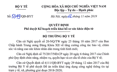Quyết định Phê duyệt kế hoạch triển khai hồ sơ sức khỏe điện tử