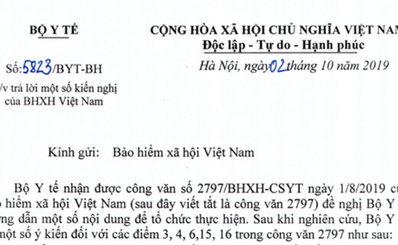 Công văn số 5823/BYT-BH của Bộ Y tế hướng dẫn giải quyết một số khó khăn, vướng mắc trong hoạt động khám, chữa bệnh BHYT