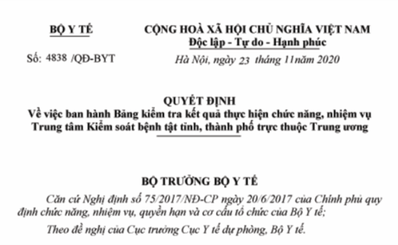 Kiểm tra, đánh giá hiệu quả hoạt động của Trung tâm kiểm soát bệnh tật tỉnh, thành phố trực thuộc Trung ương